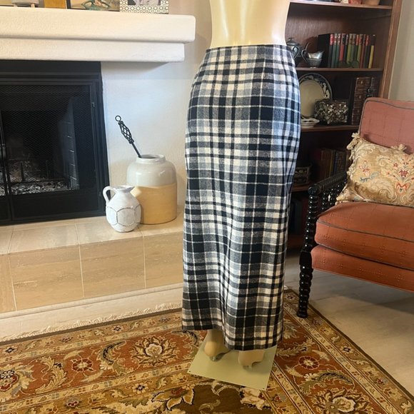 REAL COMFORT:black, bone, grey plaid wool blend wrap skirt - Picture 3 of 5